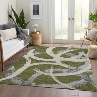 Piper Looms Mayfield Circles AMF1022 Olive Machine Washable Area Rug Lifestyle Image Feature