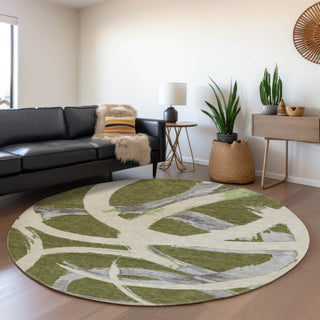 Piper Looms Mayfield Circles AMF1022 Olive Machine Washable Area Rug Round Lifestyle Image Feature