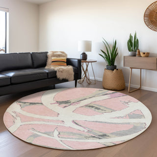 Piper Looms Mayfield Circles AMF1022 Pink Machine Washable Area Rug Round Lifestyle Image Feature