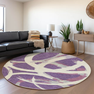 Piper Looms Mayfield Circles AMF1022 Purple Machine Washable Area Rug Round Lifestyle Image Feature