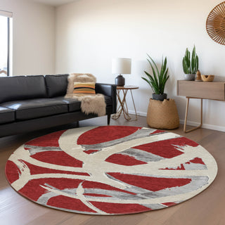 Piper Looms Mayfield Circles AMF1022 Red Machine Washable Area Rug Round Lifestyle Image Feature