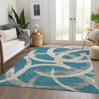 Piper Looms Mayfield Circles AMF1022 Teal Machine Washable Area Rug Lifestyle Image Feature