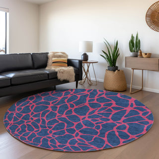 Piper Looms Mayfield Geometric AMF1023 Navy Machine Washable Area Rug Round Lifestyle Image Feature