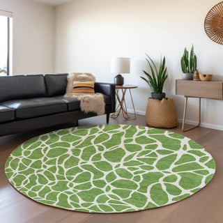 Piper Looms Mayfield Geometric AMF1024 Green Machine Washable Area Rug Round Lifestyle Image Feature