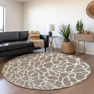 Piper Looms Mayfield Geometric AMF1024 Taupe Machine Washable Area Rug Round Lifestyle Image Feature