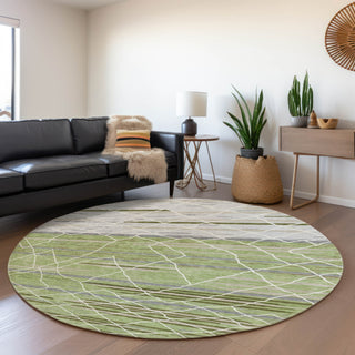 Piper Looms Mayfield Stripes AMF1025 Aloe Machine Washable Area Rug Round Lifestyle Image Feature