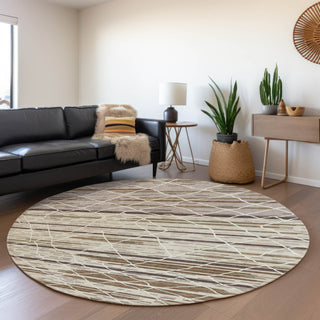 Piper Looms Mayfield Stripes AMF1025 Beige Machine Washable Area Rug Round Lifestyle Image Feature