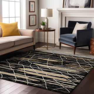 Piper Looms Mayfield Stripes AMF1025 Black Machine Washable Area Rug Lifestyle Image Feature