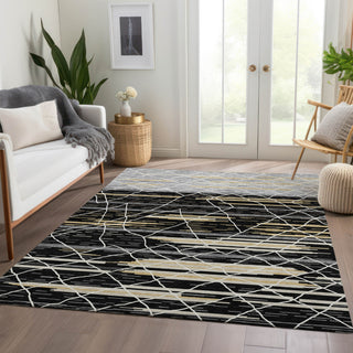 Piper Looms Mayfield Stripes AMF1025 Black Machine Washable Area Rug Lifestyle Image Feature