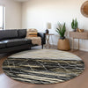 Piper Looms Mayfield Stripes AMF1025 Black Machine Washable Area Rug Round Lifestyle Image Feature