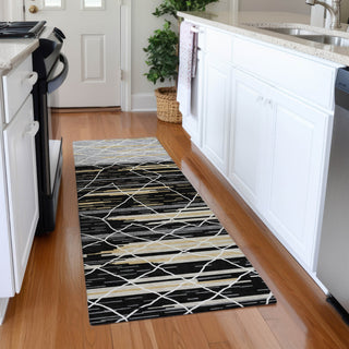 Piper Looms Mayfield Stripes AMF1025 Black Machine Washable Area Rug Runner Lifestyle Image Feature
