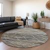 Piper Looms Mayfield Stripes AMF1025 Charcoal Machine Washable Area Rug Round Lifestyle Image Feature
