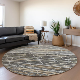 Piper Looms Mayfield Stripes AMF1025 Charcoal Machine Washable Area Rug Round Lifestyle Image Feature