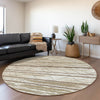 Piper Looms Mayfield Stripes AMF1025 Ivory Machine Washable Area Rug Round Lifestyle Image Feature