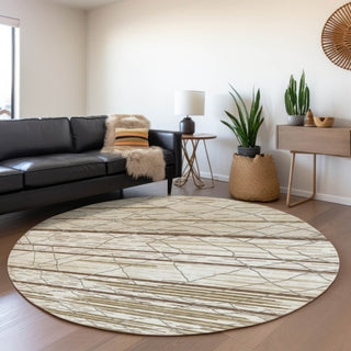 Piper Looms Mayfield Stripes AMF1025 Ivory Machine Washable Area Rug Round Lifestyle Image Feature