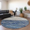 Piper Looms Mayfield Stripes AMF1025 Navy Machine Washable Area Rug Round Lifestyle Image Feature