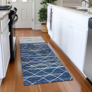 Piper Looms Mayfield Stripes AMF1025 Navy Machine Washable Area Rug Runner Lifestyle Image Feature