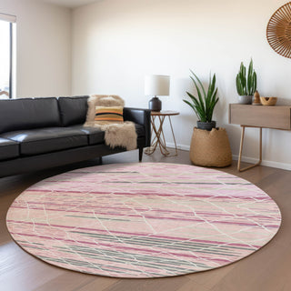 Piper Looms Mayfield Stripes AMF1025 Pink Machine Washable Area Rug Round Lifestyle Image Feature
