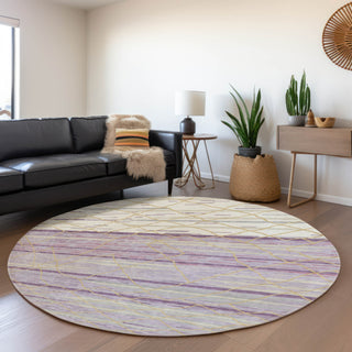 Piper Looms Mayfield Stripes AMF1025 Purple Machine Washable Area Rug Round Lifestyle Image Feature