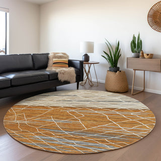 Piper Looms Mayfield Stripes AMF1025 Terracotta Machine Washable Area Rug Round Lifestyle Image Feature