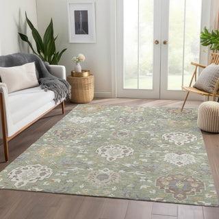 Piper Looms Mayfield Damask AMF1026 Aloe Machine Washable Area Rug Lifestyle Image Feature