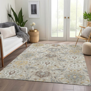 Piper Looms Mayfield Damask AMF1026 Beige Machine Washable Area Rug Lifestyle Image Feature