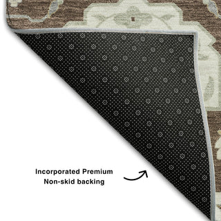 Piper Looms Mayfield Damask AMF1026 Brown Machine Washable Area Rug Backing Image