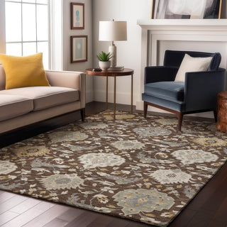 Piper Looms Mayfield Damask AMF1026 Brown Machine Washable Area Rug Lifestyle Image Feature