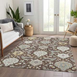 Piper Looms Mayfield Damask AMF1026 Brown Machine Washable Area Rug Lifestyle Image Feature
