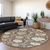 Piper Looms Mayfield Damask AMF1026 Brown Machine Washable Area Rug Round Lifestyle Image Feature