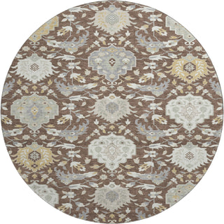 Piper Looms Mayfield Damask AMF1026 Brown Machine Washable Area Rug Round Main Image