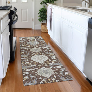 Piper Looms Mayfield Damask AMF1026 Brown Machine Washable Area Rug Runner Lifestyle Image Feature