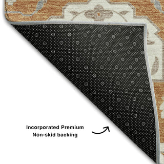 Piper Looms Mayfield Damask AMF1026 Copper Machine Washable Area Rug Backing Image