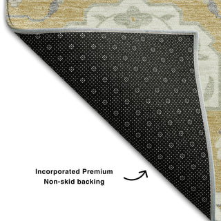 Piper Looms Mayfield Damask AMF1026 Gold Machine Washable Area Rug Backing Image