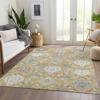 Piper Looms Mayfield Damask AMF1026 Gold Machine Washable Area Rug Lifestyle Image Feature