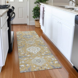 Piper Looms Mayfield Damask AMF1026 Gold Machine Washable Area Rug Runner Lifestyle Image Feature