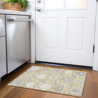 Piper Looms Mayfield Damask AMF1026 Gold Machine Washable Area Rug Scatter Lifestyle Image Feature