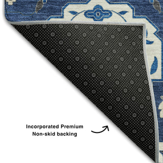 Piper Looms Mayfield Damask AMF1026 Navy Machine Washable Area Rug Backing Image