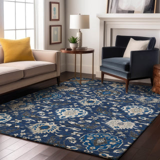Piper Looms Mayfield Damask AMF1026 Navy Machine Washable Area Rug Lifestyle Image Feature