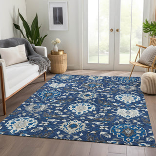 Piper Looms Mayfield Damask AMF1026 Navy Machine Washable Area Rug Lifestyle Image Feature