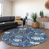 Piper Looms Mayfield Damask AMF1026 Navy Machine Washable Area Rug Round Lifestyle Image Feature