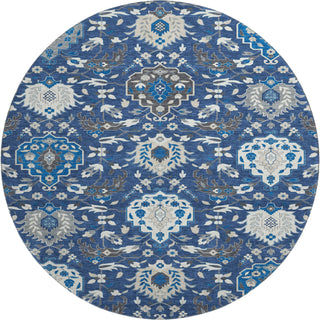 Piper Looms Mayfield Damask AMF1026 Navy Machine Washable Area Rug Round Main Image