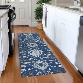 Piper Looms Mayfield Damask AMF1026 Navy Machine Washable Area Rug Runner Lifestyle Image Feature