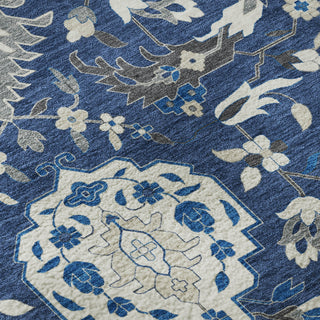 Piper Looms Mayfield Damask AMF1026 Navy Machine Washable Area Rug Swatch Image