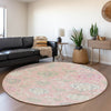Piper Looms Mayfield Damask AMF1026 Pink Machine Washable Area Rug Round Lifestyle Image Feature