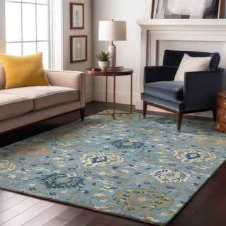 Piper Looms Mayfield Damask AMF1026 Sky Machine Washable Area Rug Lifestyle Image Feature
