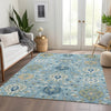 Piper Looms Mayfield Damask AMF1026 Sky Machine Washable Area Rug Lifestyle Image Feature