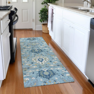 Piper Looms Mayfield Damask AMF1026 Sky Machine Washable Area Rug Runner Lifestyle Image Feature