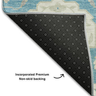 Piper Looms Mayfield Damask AMF1026 Teal Machine Washable Area Rug Backing Image
