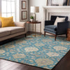 Piper Looms Mayfield Damask AMF1026 Teal Machine Washable Area Rug Lifestyle Image Feature